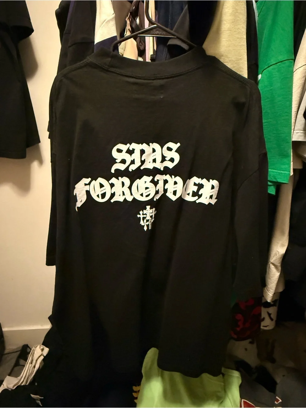 Men's Black Short Sleeve Graphic Tee with White Cross Design - Picture 2 of 3